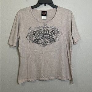 Harley Davidson Scoopneck Graphic TShirt Pink Heather Size XL